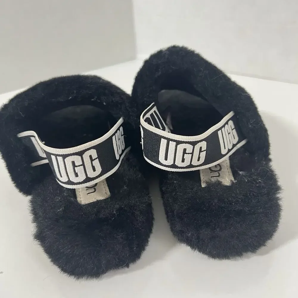 UGG Big Kids Fluff Yeah Slide Sandals Size 1 - 1098494K Black
